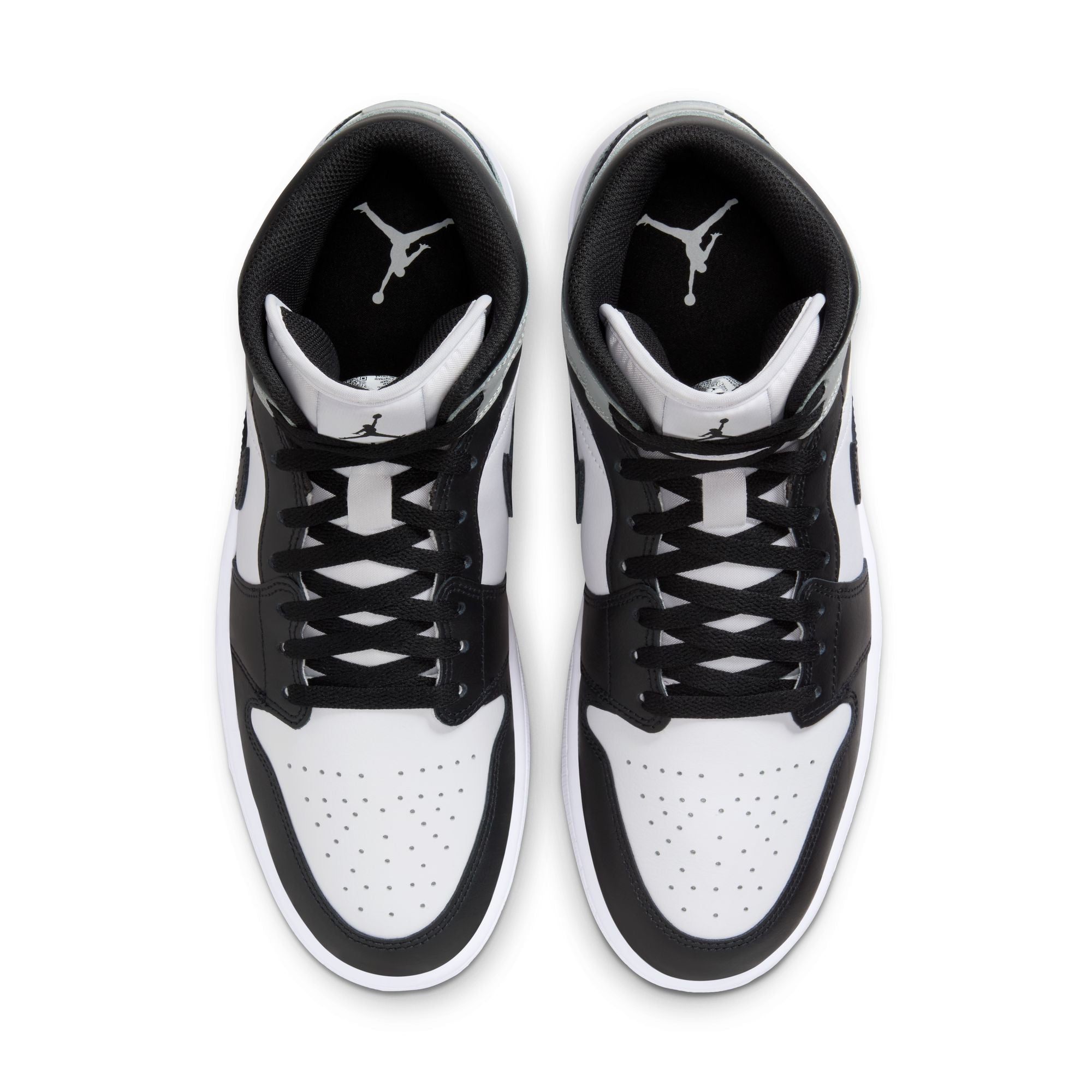 Air Jordan 1 Mid men’s sneakers in White, Black, and Smoke Grey top view