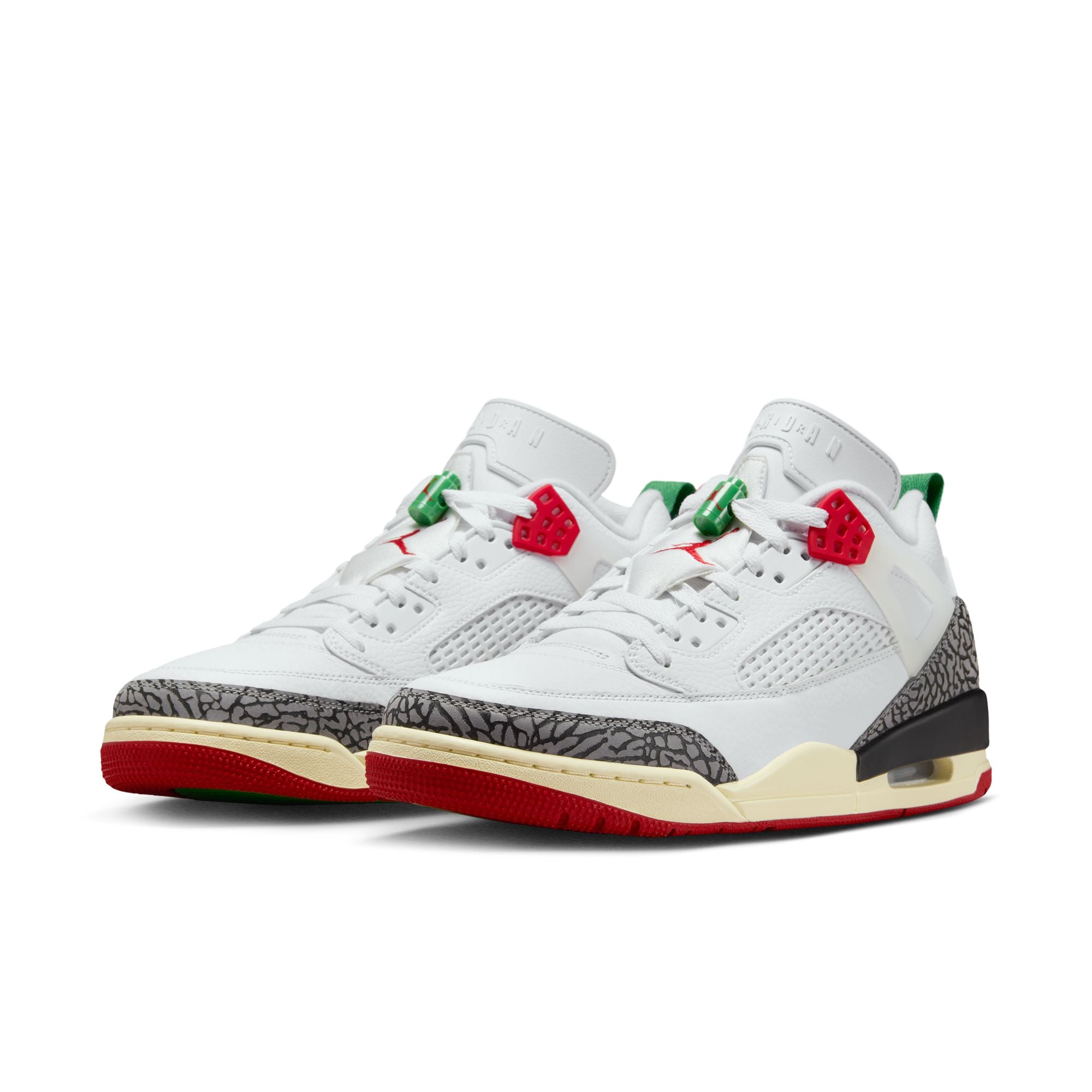 Jordan Spizike Low SE in white with varsity red accents and elephant print overlays