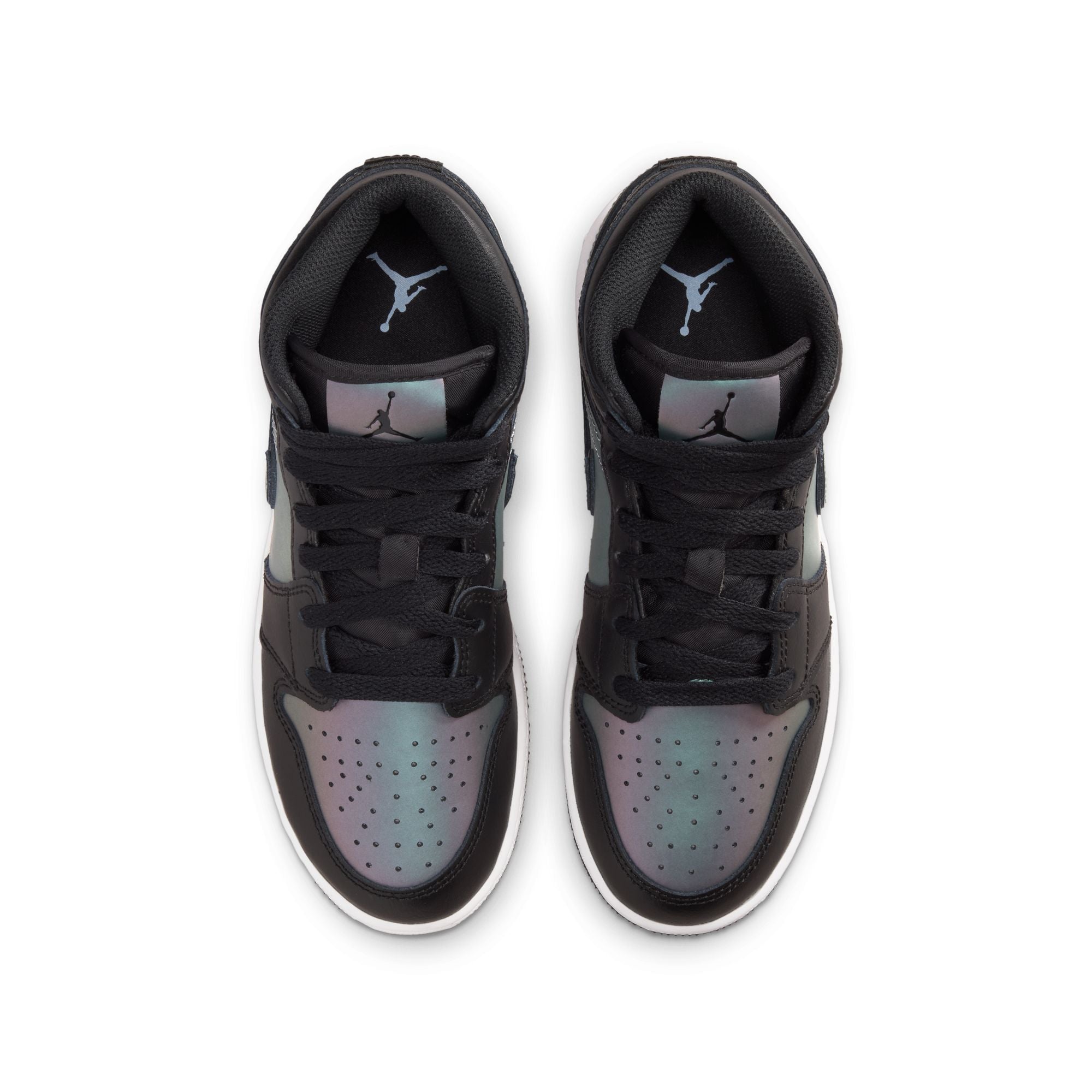 Air Jordan 1 Mid SE GS sneakers in Black and White colorway top view