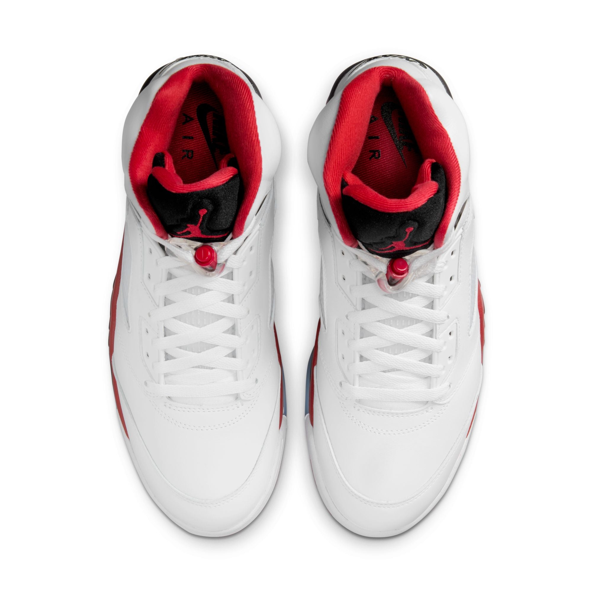 Air Jordan 5 Retro OG men’s sneakers in White with Fire Red and Black top view