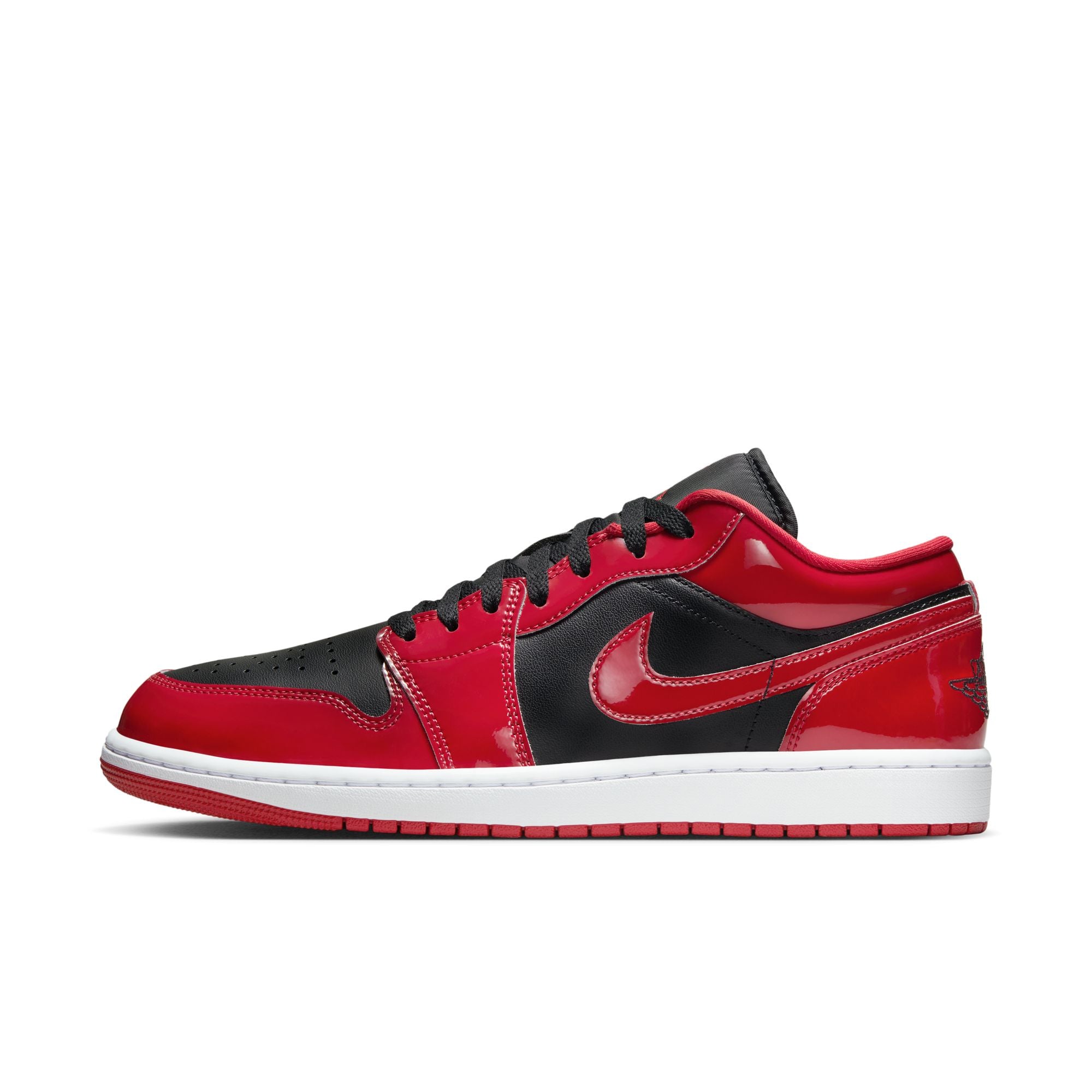 Air Jordan 1 Low SE men’s sneakers in Black and Varsity Red with white midsole accents side view
