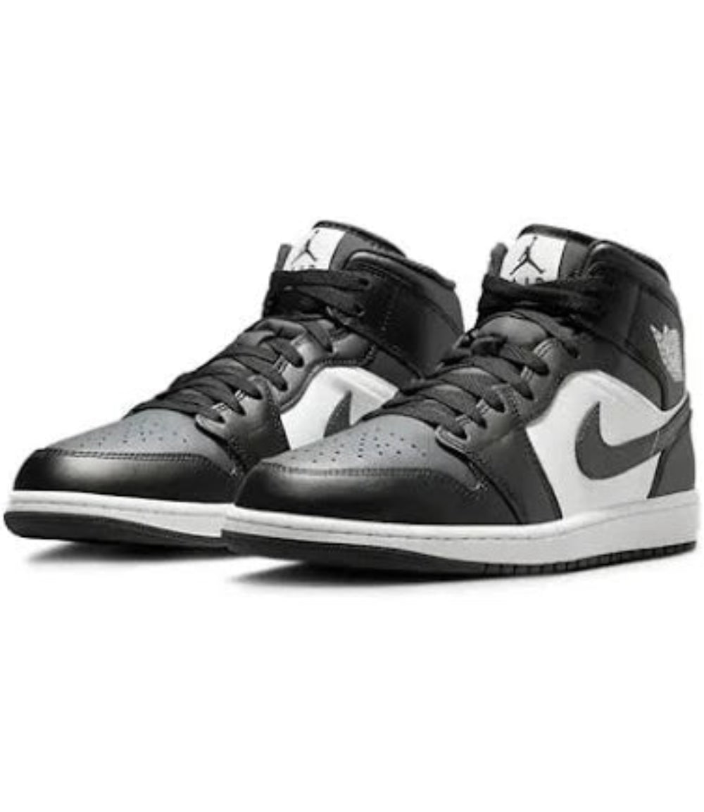 Air Jordan 1 Mid men’s sneakers in Black, Off Noir, and Summit White side view