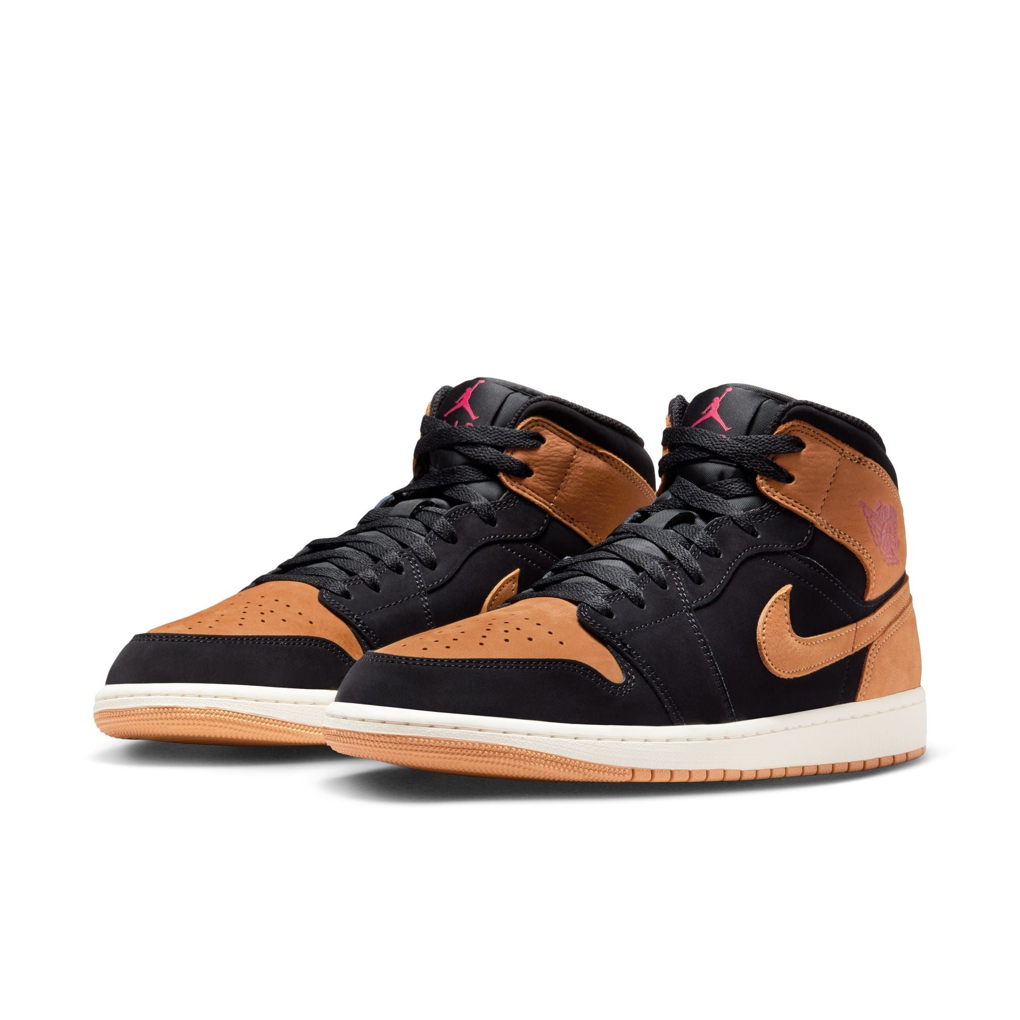 Air Jordan 1 Mid SE men’s sneakers in Black and Flax with Sail midsole side view