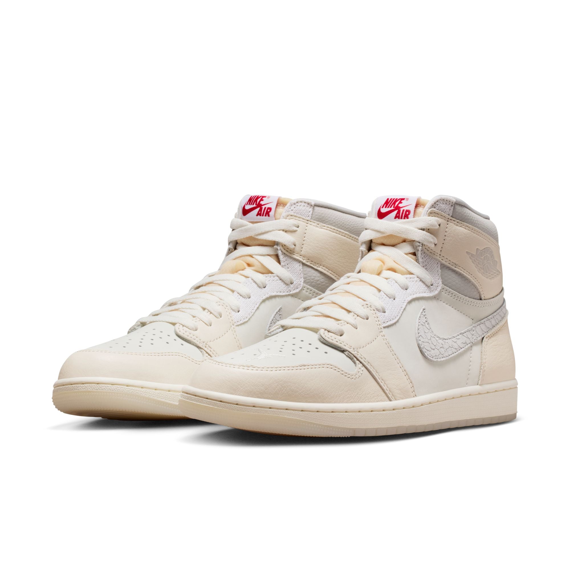 Air Jordan 1 Retro High OG men’s sneakers in Sail, University Red, and Pale Ivory side view