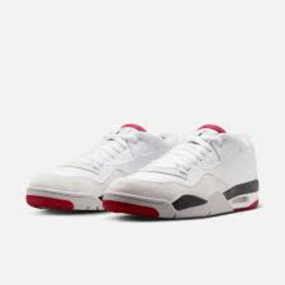 Air Jordan 4 RM men’s sneakers in White with Varsity Red and Black side angle view
