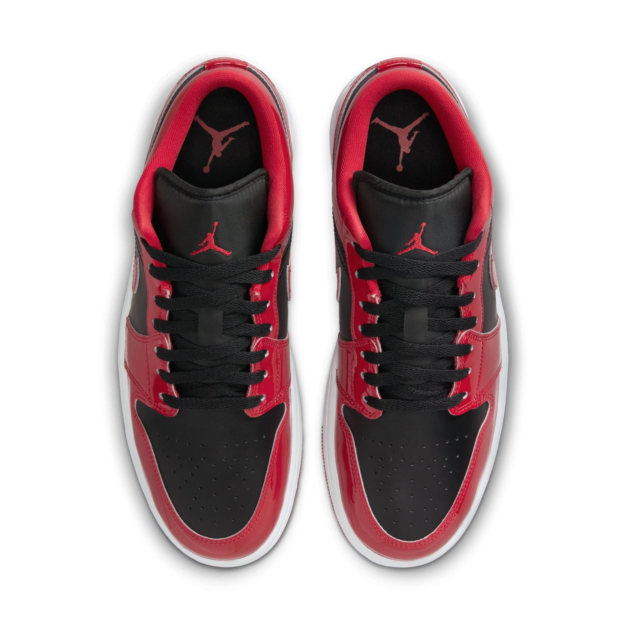 Air Jordan 1 Low SE men’s sneakers in Black and Varsity Red with white midsole top view