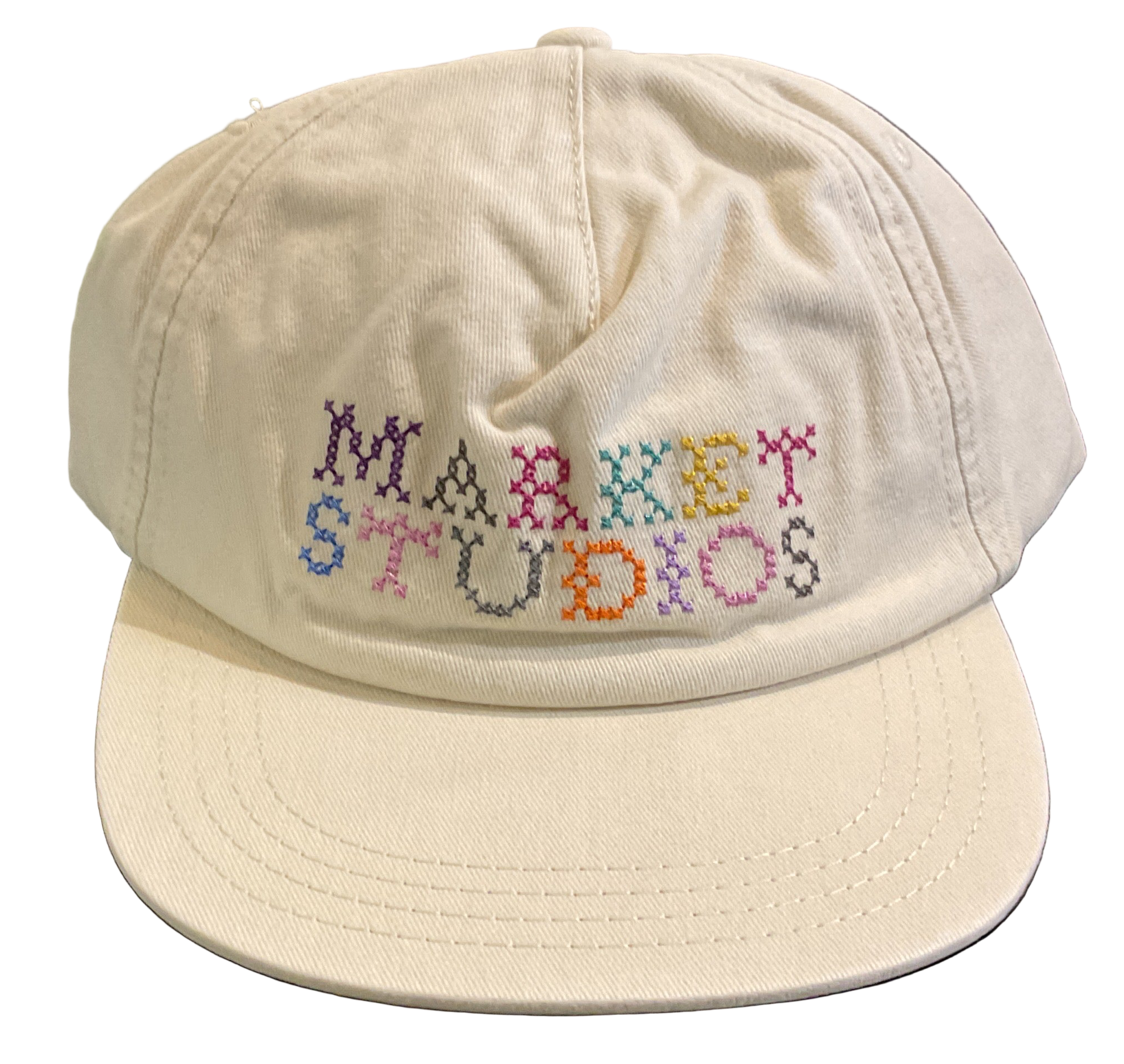 Market Needlepoint 5-Panel Cotton Cap Cream