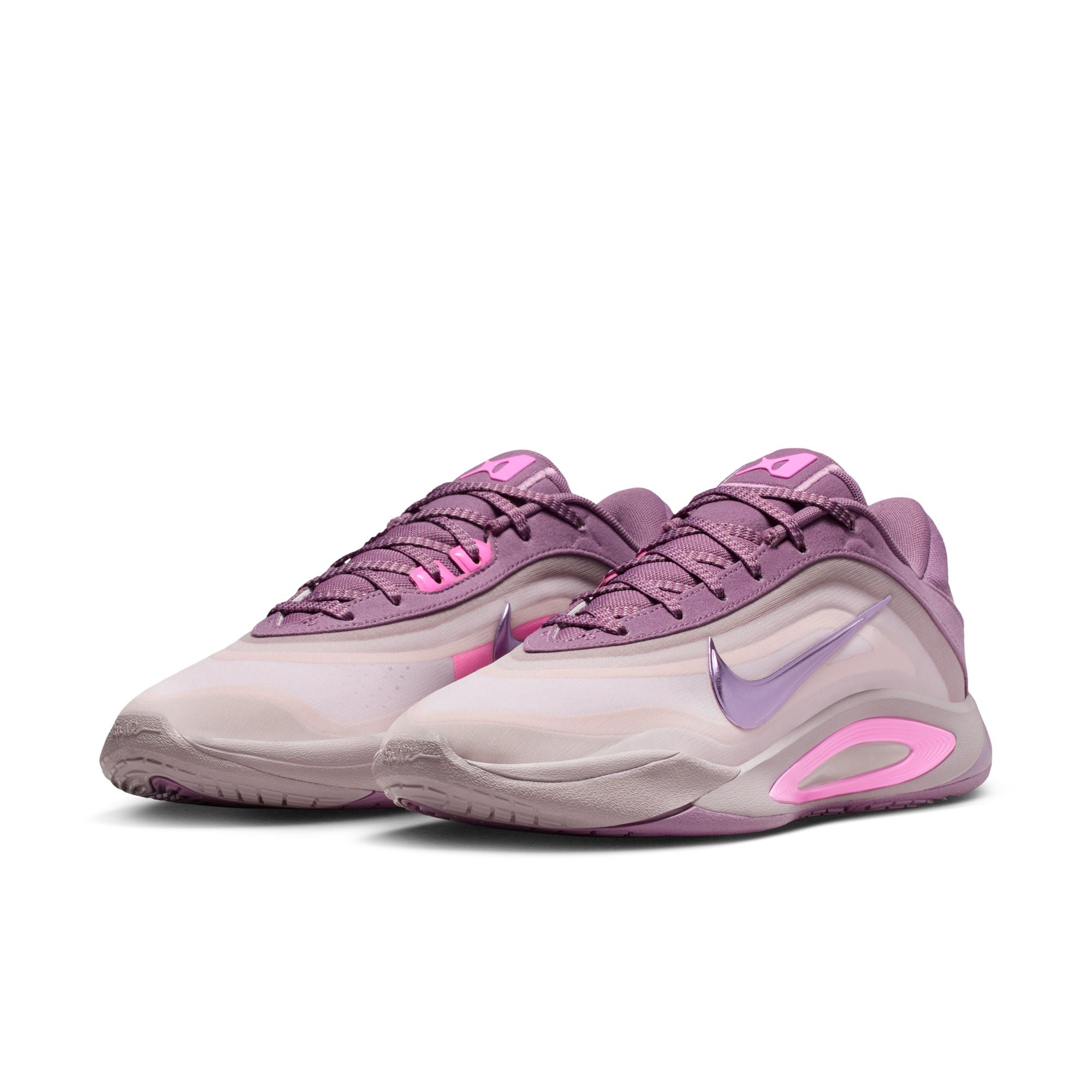 Nike A’One Dog Mom women’s basketball shoes in Violet Dust and Pink Spell colorway side view