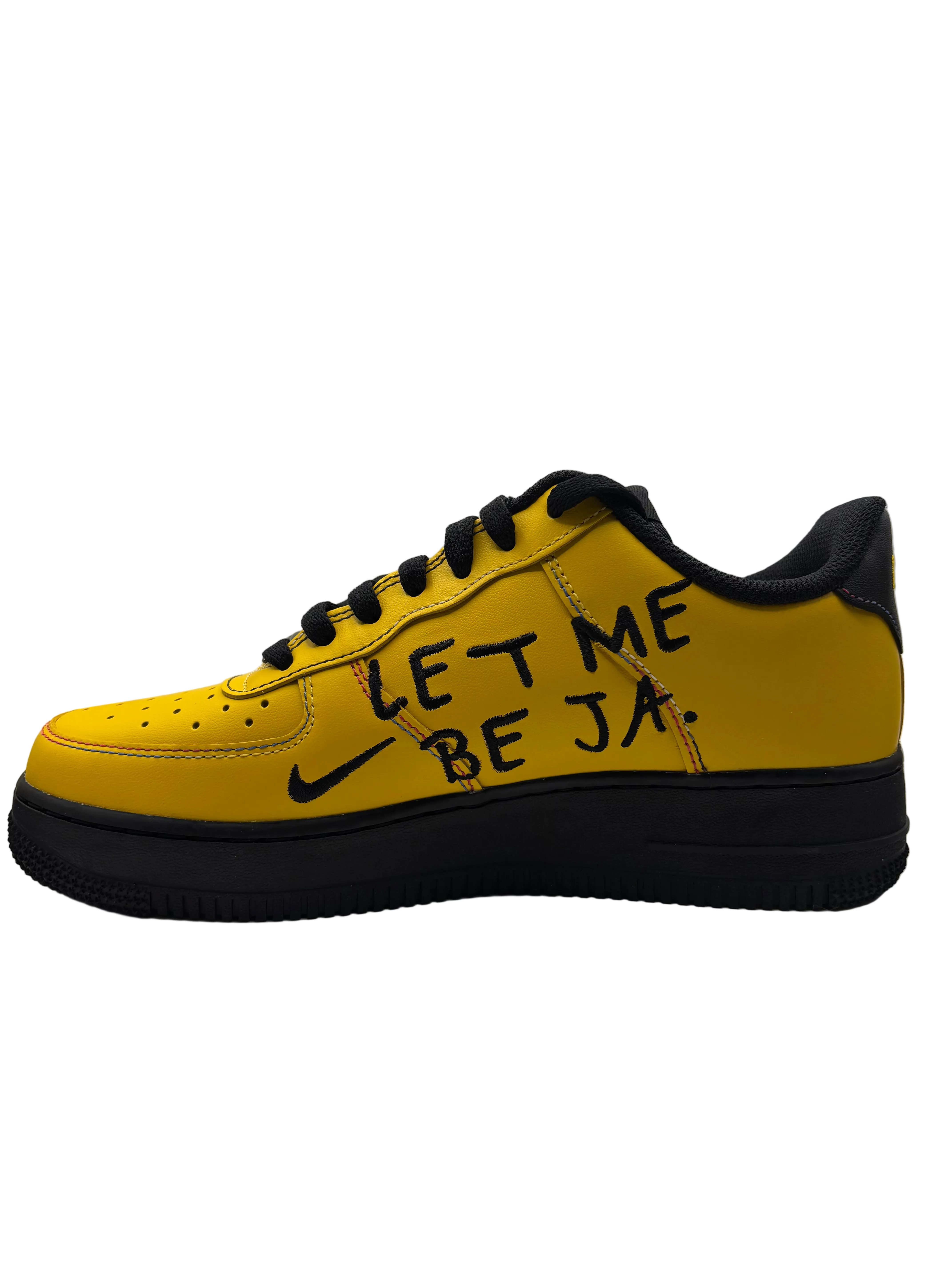 Nike Air Force 1 ’07 Let Ja Be Ja men’s sneakers in Sundial yellow with black accents side view