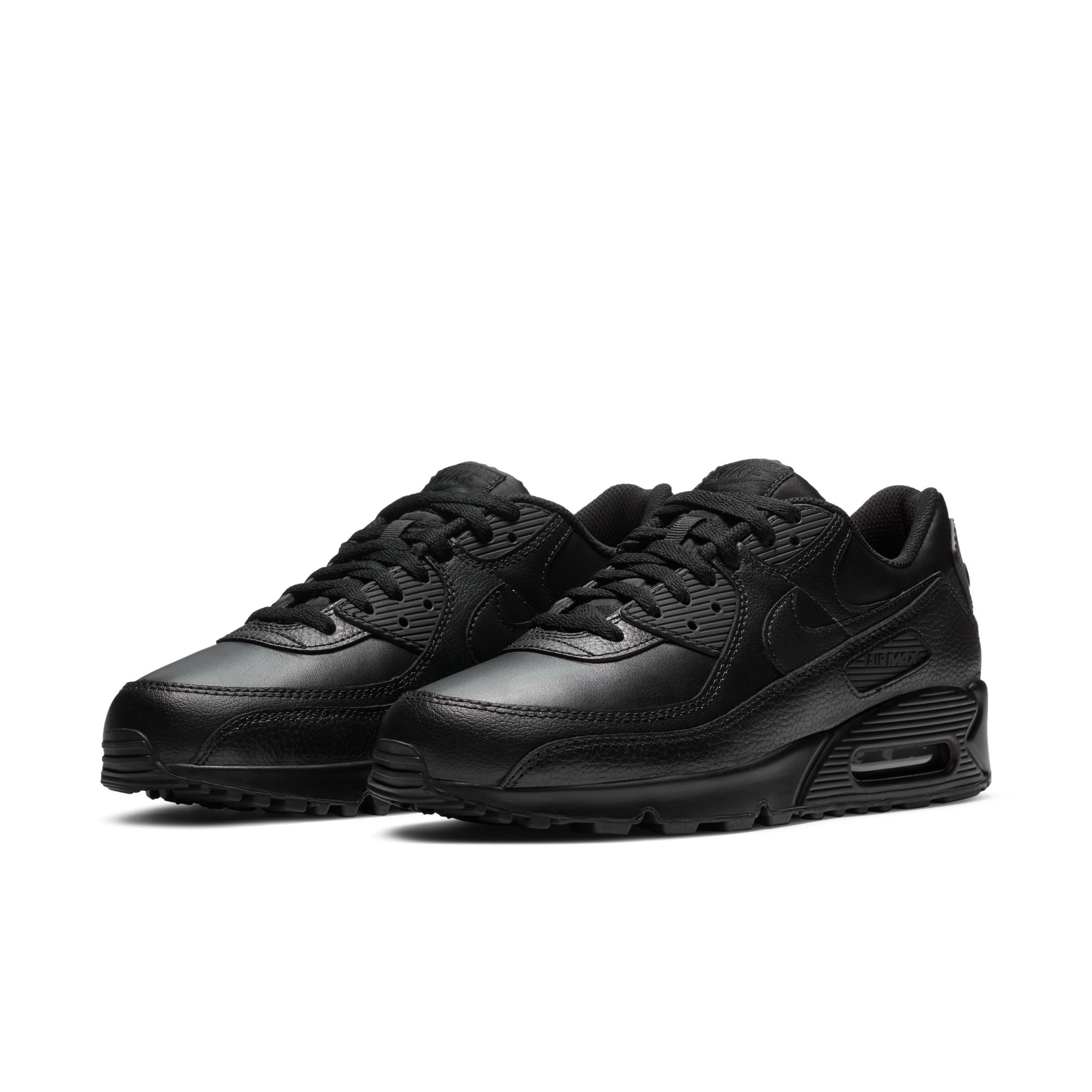 Nike Air Max 90 LTR men’s sneakers in Triple Black leather side angle view