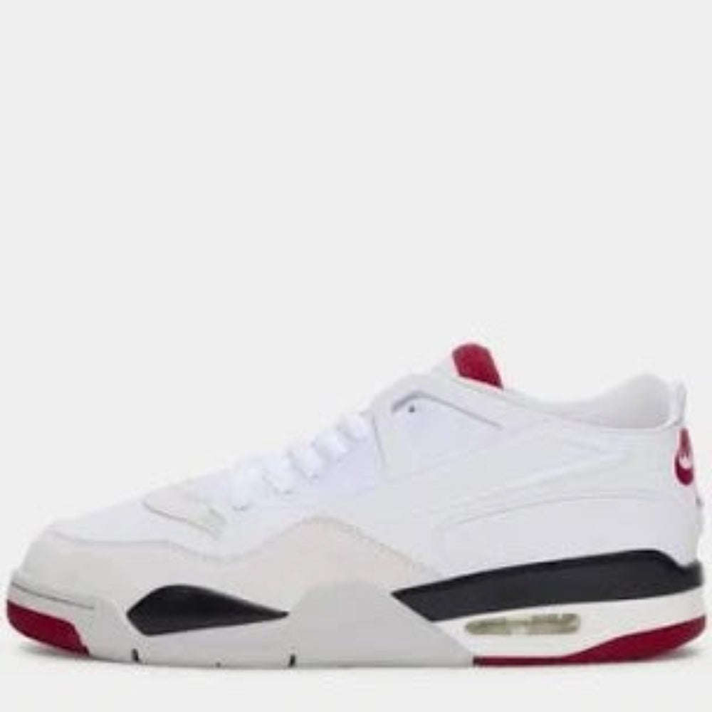 Air Jordan 4 RM men’s sneakers in White with Varsity Red and Black accents side view