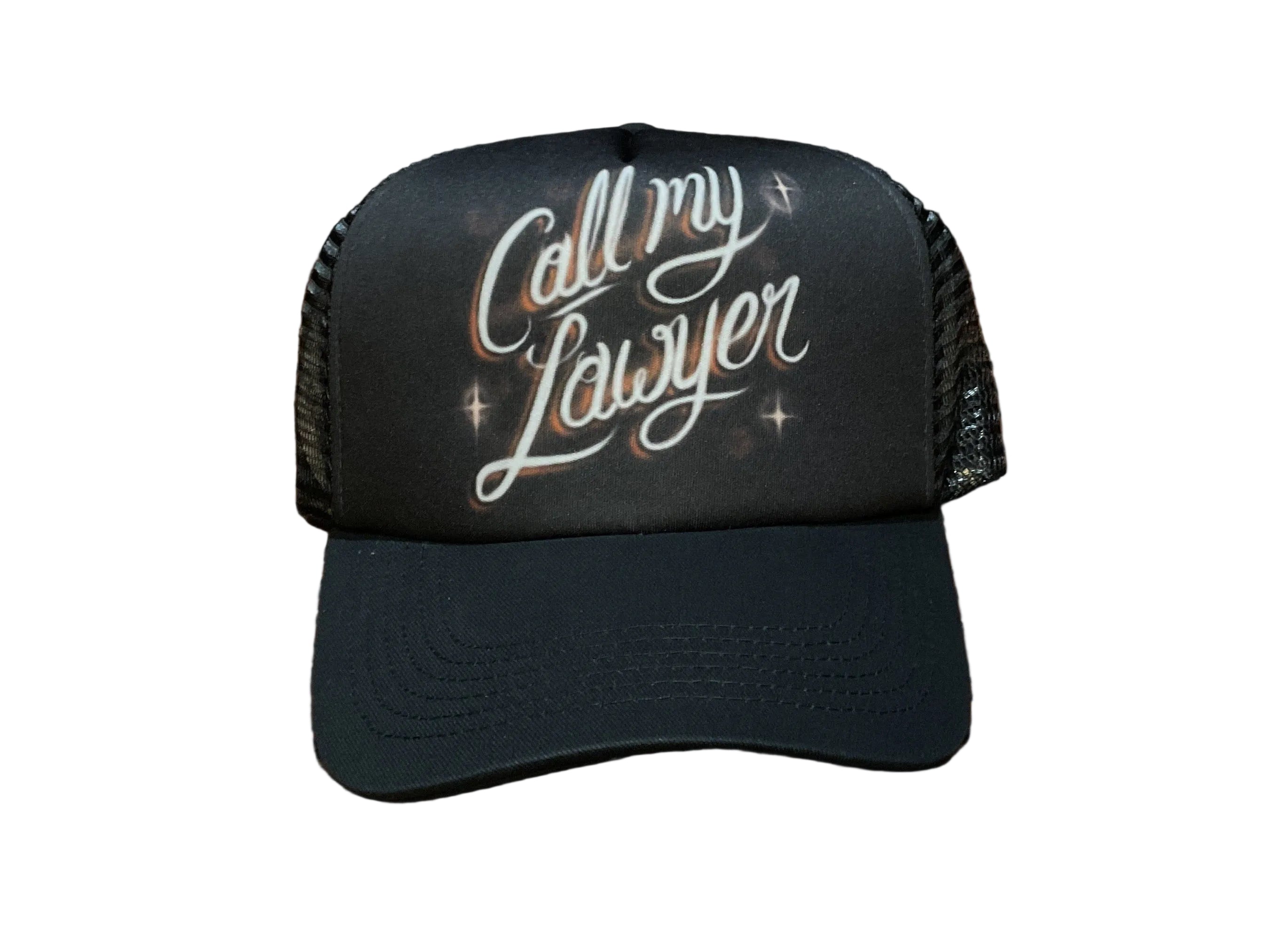 Market Call My Lawyer Airbrush Trucker Hat - Black