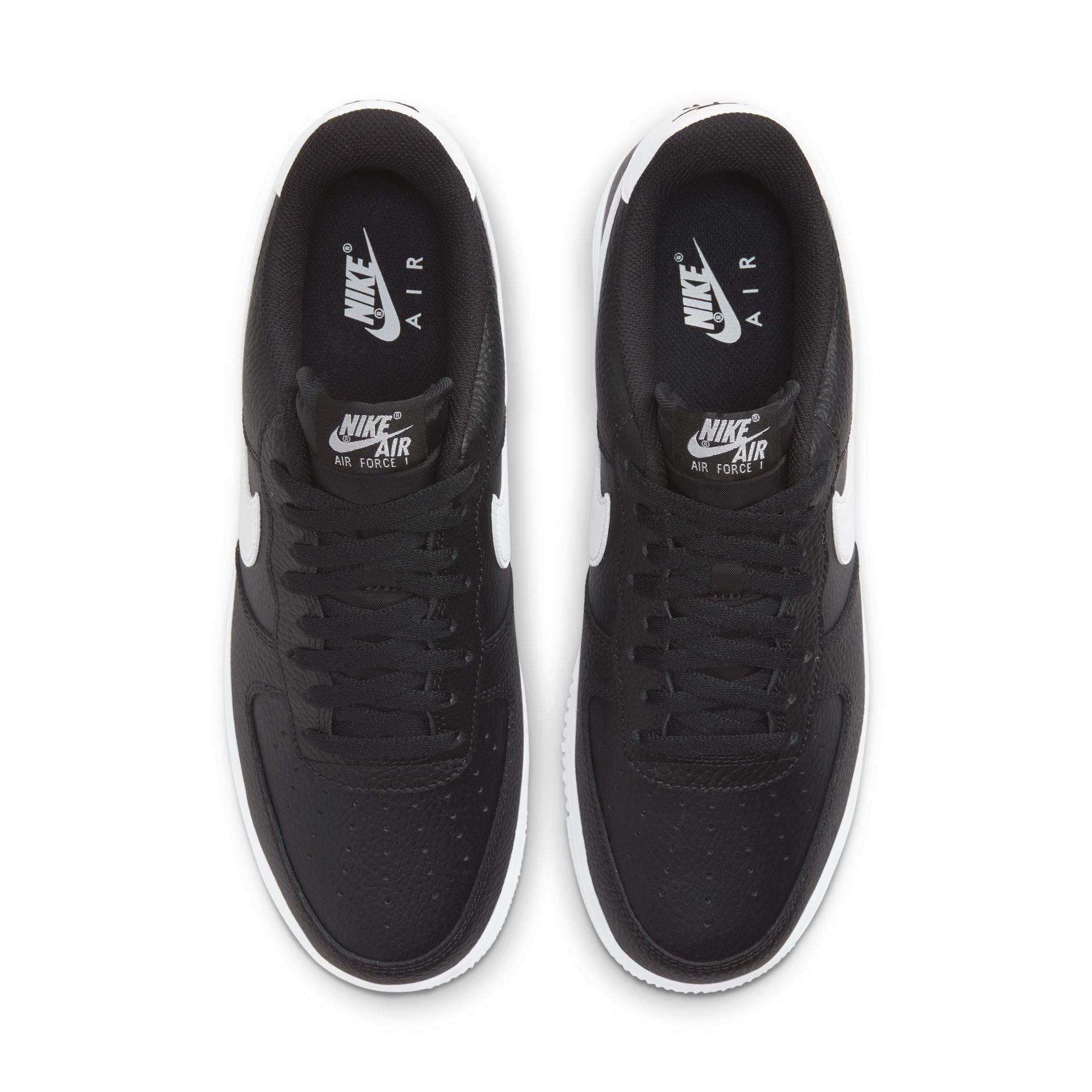 Nike Air Force 1 ’07 in black leather with white Swoosh and white midsole
