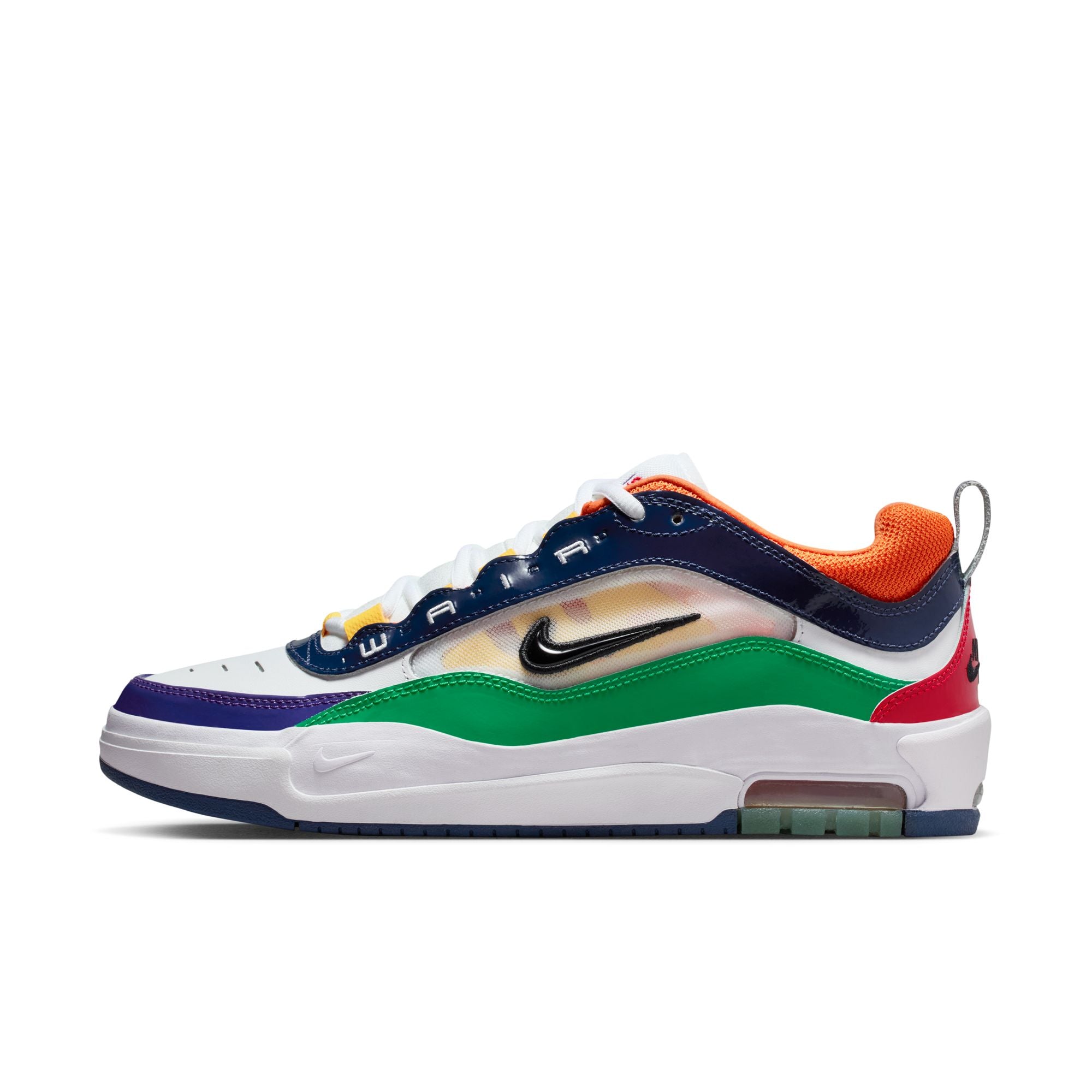 Nike Air Max Ishod Premium in university red with amarillo accents and visible Air unit