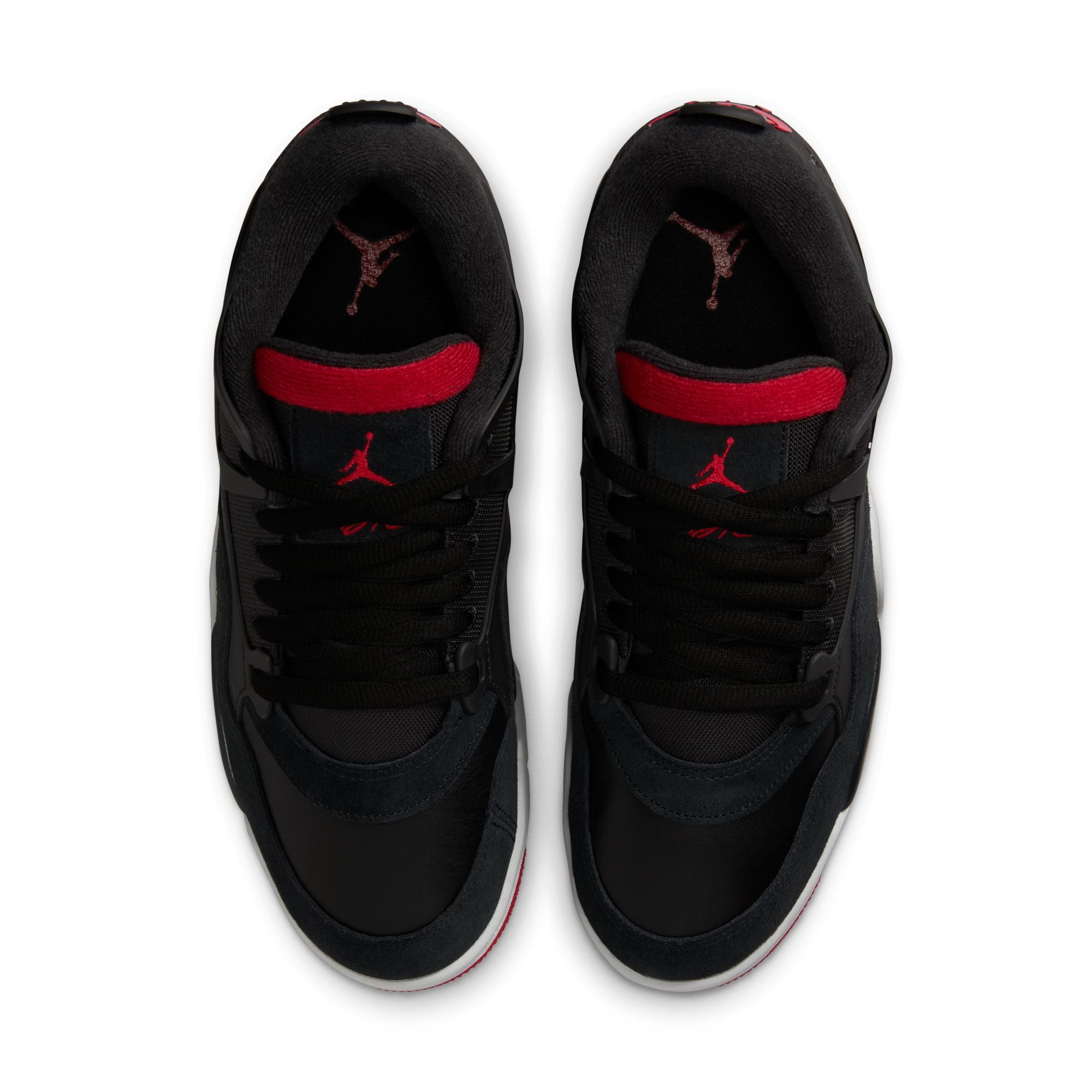 Air Jordan 4 RM men’s sneakers in Black with Varsity Red accents and visible Air unit top view