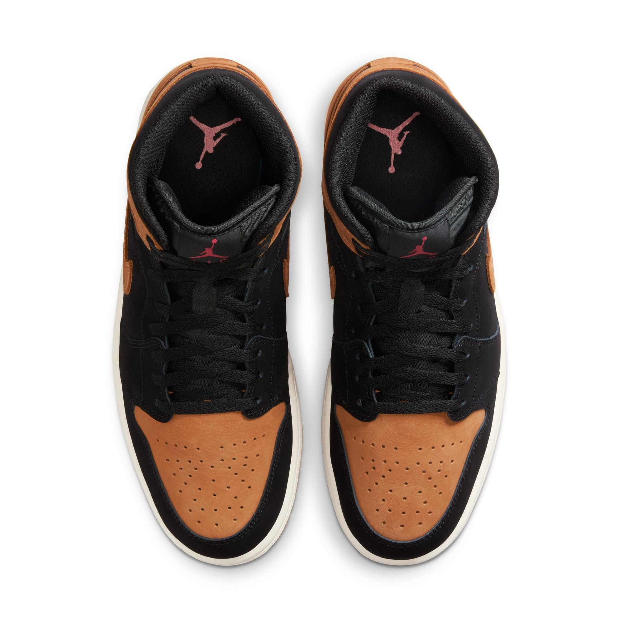 Air Jordan 1 Mid SE men’s sneakers in Black and Flax with Sail midsole top view