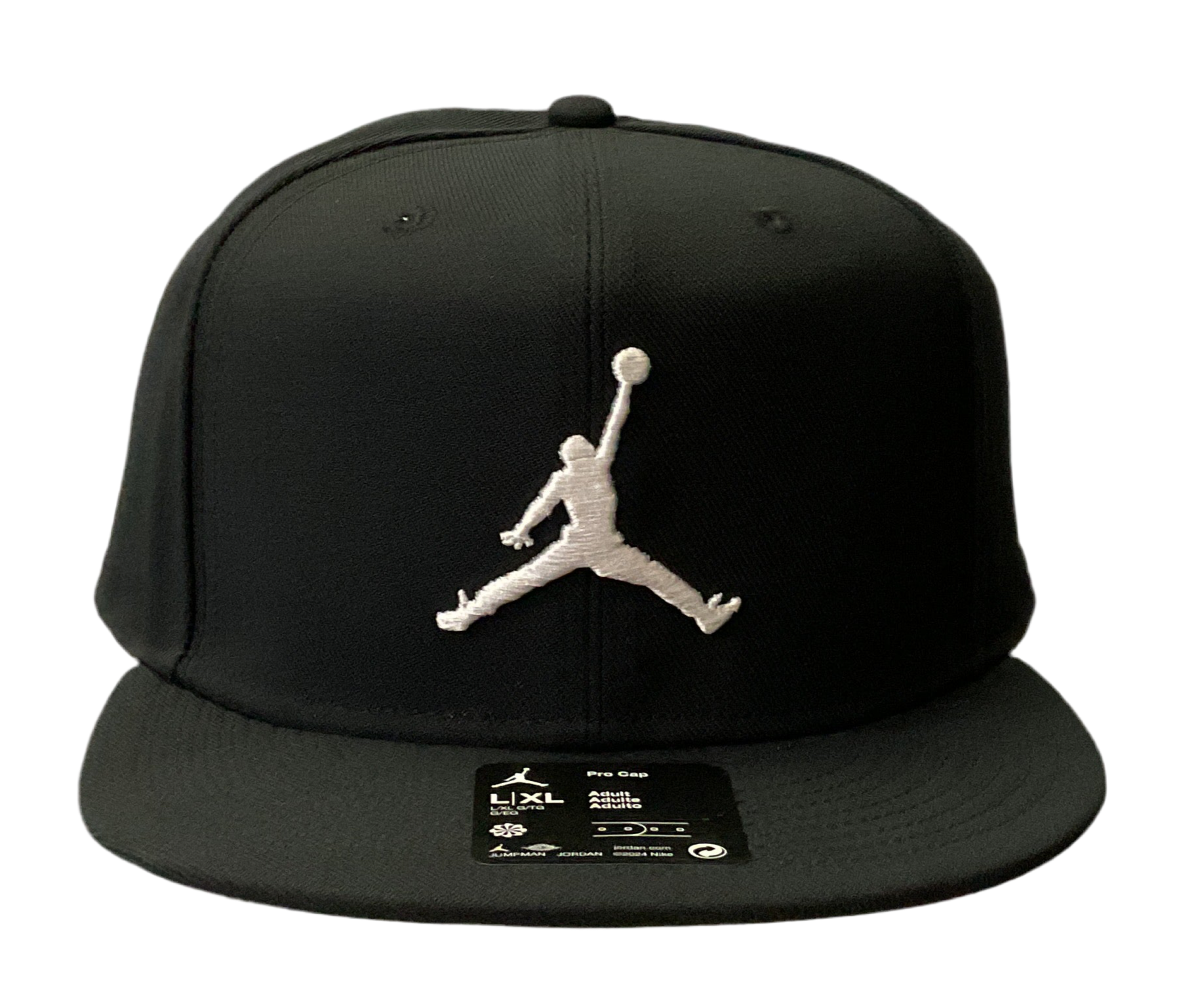 Jordan Jumpman Pro Snapback in Black with White embroidered Jumpman logo and flat brim