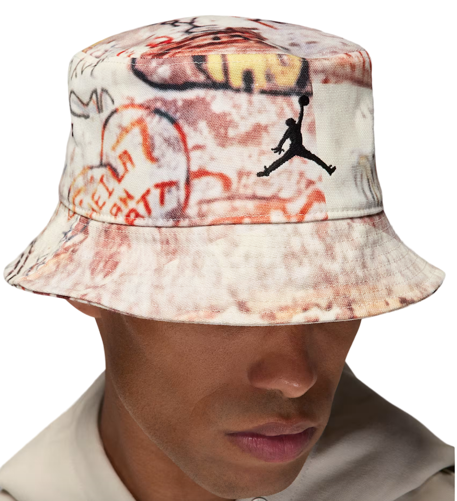 Jordan Apex Bucket Hat in multi-color graffiti print front view